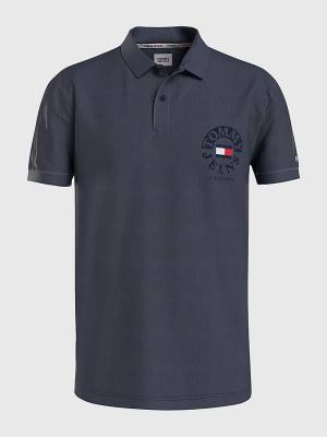 Tommy Hilfiger Organic Pamuklu Logo Embroidery Polo Yaka Tişört Erkek Mavi | TH308HJG