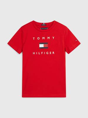 Tommy Hilfiger Organic Pamuklu Logo Tişört Erkek Çocuk Kırmızı | TH140PYE