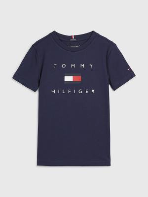 Tommy Hilfiger Organic Pamuklu Logo Tişört Erkek Çocuk Mavi | TH569SFE