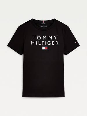 Tommy Hilfiger Organic Pamuklu Logo Tişört Erkek Çocuk Siyah | TH642YGV