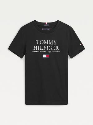 Tommy Hilfiger Organic Pamuklu Logo Tişört Erkek Çocuk Siyah | TH761DUK