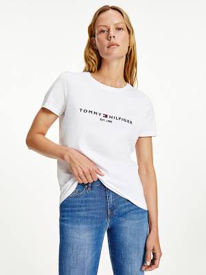 Tommy Hilfiger Organic Pamuklu Logo Tişört Kadın Beyaz | TH852GNF