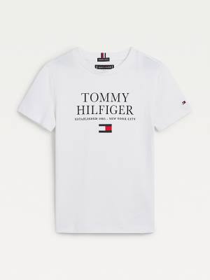 Tommy Hilfiger Organic Pamuklu Logo Tişört Erkek Çocuk Beyaz | TH905ZNU