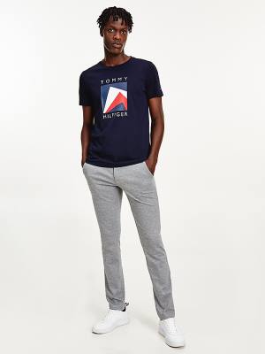 Tommy Hilfiger Organic Pamuklu Logo Tişört Erkek Mavi | TH962WJA