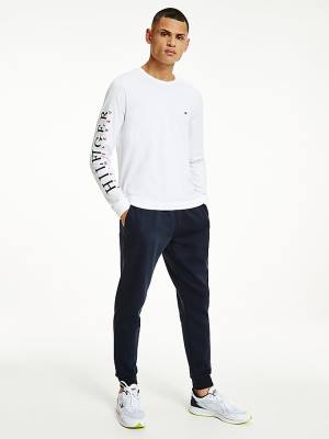 Tommy Hilfiger Organic Pamuklu Long Sleeve Tişört Erkek Beyaz | TH325FCW