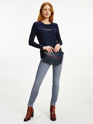 Tommy Hilfiger Organic Pamuklu Long Sleeve Tişört Kadın Mavi | TH609DKB