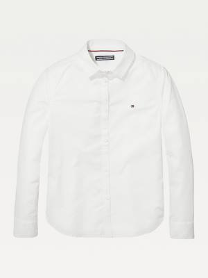 Tommy Hilfiger Organic Pamuklu Poplin Shirt Tişört Kiz Çocuk Beyaz | TH017EBO