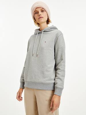 Tommy Hilfiger Organic Pamuklu Regular Fit Kapüşonlu Sweatshirt Kadın Gri | TH036VET