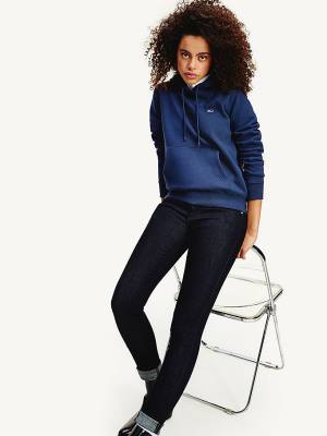 Tommy Hilfiger Organic Pamuklu Regular Fit Kapüşonlu Sweatshirt Kadın Mavi | TH481HKV