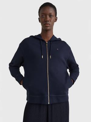 Tommy Hilfiger Organic Pamuklu Relaxed Fit Zip-Thru Kapüşonlu Sweatshirt Kadın Mavi | TH964YQP