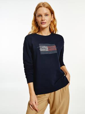 Tommy Hilfiger Organic Pamuklu Signature Logo Sweatshirt Kadın Mavi | TH938UCJ