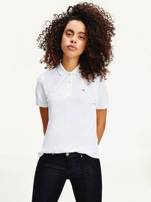 Tommy Hilfiger Organic Pamuklu Slim Fit Polo Yaka Tişört Kadın Beyaz | TH625VAU