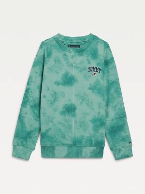 Tommy Hilfiger Organic Pamuklu Tie-Die Varsity Sweatshirt Erkek Çocuk Yeşil | TH749PLD