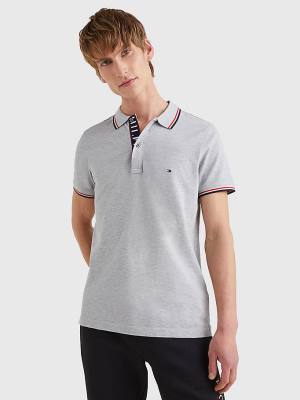 Tommy Hilfiger Organic Pamuklu Tipped Slim Fit Polo Yaka Tişört Erkek Gri | TH068AKU