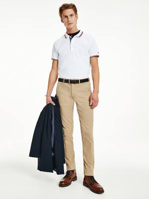 Tommy Hilfiger Organic Pamuklu Tipped Slim Fit Polo Yaka Tişört Erkek Beyaz | TH659LQV