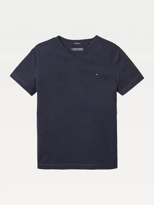 Tommy Hilfiger Organic Pamuklu V-Neck Tişört Kiz Çocuk Mavi | TH075TNH