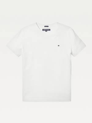 Tommy Hilfiger Organic Pamuklu V-Neck Tişört Kiz Çocuk Beyaz | TH124CHR