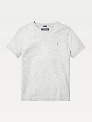 Tommy Hilfiger Organic Pamuklu V-Neck Tişört Kiz Çocuk Gri | TH523QPZ