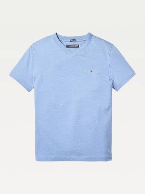 Tommy Hilfiger Organic Pamuklu V-Neck Tişört Kiz Çocuk Mavi | TH562JVA