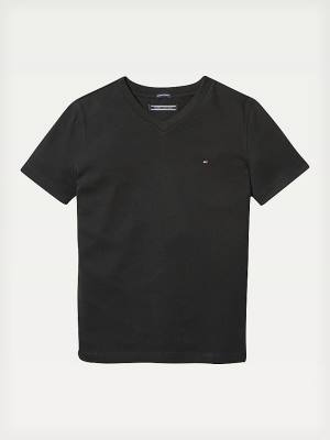 Tommy Hilfiger Organic Pamuklu V-Neck Tişört Erkek Çocuk Siyah | TH986WAU