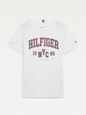 Tommy Hilfiger Organic Pamuklu Varsity Print Tişört Erkek Çocuk Beyaz | TH109UON