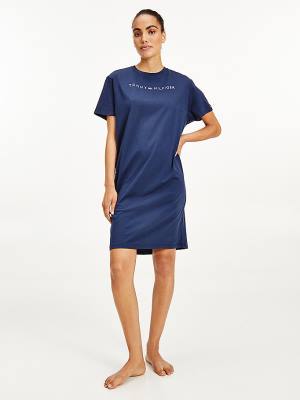 Tommy Hilfiger Original Half Sleeve Nightdress Pijama Kadın Mavi | TH491DUH