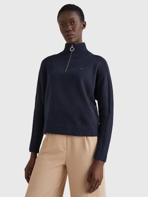 Tommy Hilfiger Oversized Half-Zip High Neck Jumper Kazak Kadın Mavi | TH745WZE