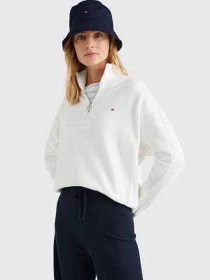 Tommy Hilfiger Oversized Half-Zip High Neck Jumper Kazak Kadın Beyaz | TH859RBD