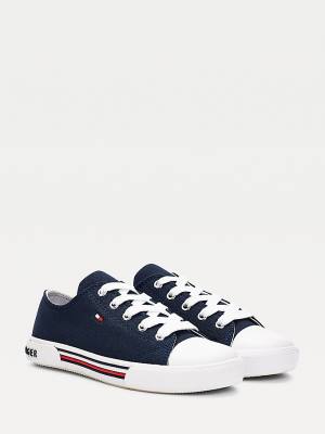 Tommy Hilfiger Pamuklu Kanvas Dantel-Up Low-Top Spor Ayakkabı Erkek Çocuk Mavi | TH571QNU