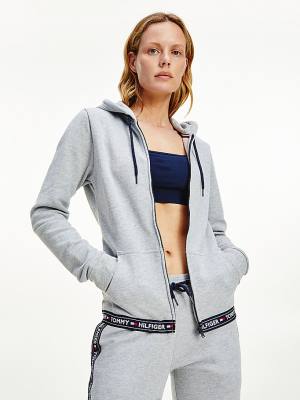 Tommy Hilfiger Pamuklu Terry Lounge Kapüşonlu Sweatshirt Kadın Gri | TH530TJA