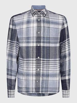 Tommy Hilfiger Pigment Dyed Check Linen Gömlek Erkek Mavi | TH845FVM