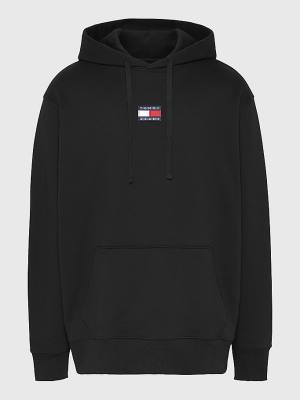 Tommy Hilfiger Plus Badge Organic Pamuklu Kapüşonlu Sweatshirt Erkek Siyah | TH098OJB