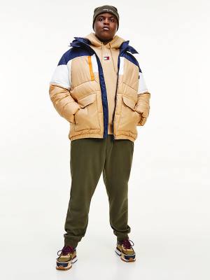 Tommy Hilfiger Plus Colour-Blocked Kukuletalı Puffer Ceket Erkek Haki | TH974XVY