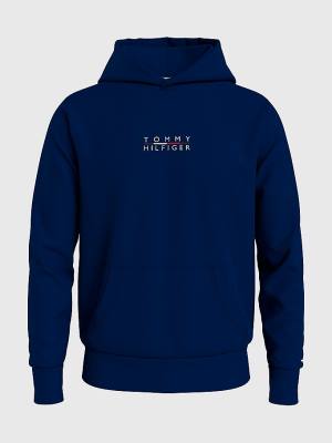 Tommy Hilfiger Plus Logo Embroidery Kapüşonlu Sweatshirt Erkek Mavi | TH162MQR