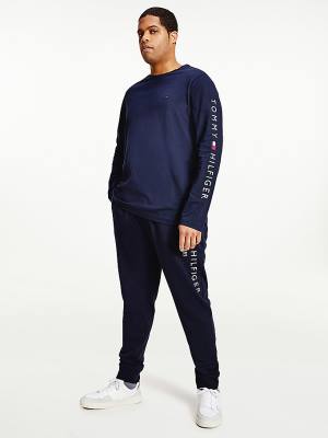 Tommy Hilfiger Plus Organic Jersey Logo Long Sleeve Tişört Erkek Mavi | TH830GRF