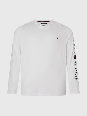 Tommy Hilfiger Plus Organic Jersey Logo Long Sleeve Tişört Erkek Beyaz | TH968RTB