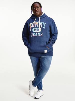 Tommy Hilfiger Plus Organic Pamuklu Relaxed Tie-Dye Logo Kapüşonlu Sweatshirt Erkek Mavi | TH942JZG