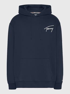 Tommy Hilfiger Plus Signature Logo Relaxed Fit Kapüşonlu Sweatshirt Erkek Mavi | TH496IFP