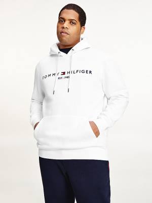 Tommy Hilfiger Plus Tommy Logo Flex Fleece Kapüşonlu Sweatshirt Erkek Beyaz | TH785FTZ