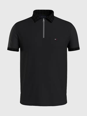 Tommy Hilfiger Plus Zip-Thru Polo Yaka Tişört Erkek Siyah | TH560YGJ