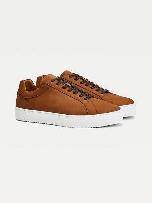 Tommy Hilfiger Premium Nubuck Deri Cupsole Spor Ayakkabı Erkek Kahverengi | TH605COG