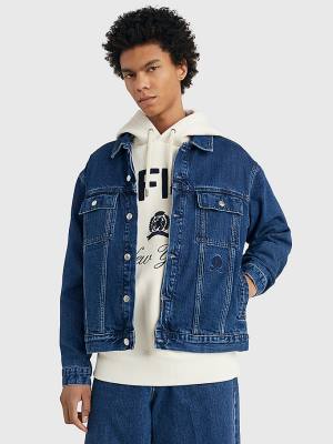 Tommy Hilfiger Prep Crest Embroidery Oversized Denim Ceket Erkek Denim | TH827MIK