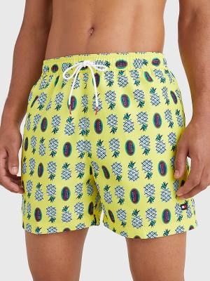 Tommy Hilfiger Print Drawstring Mid Cut Cut Cut Length Shorts Mayo Erkek Sarı | TH748LUX