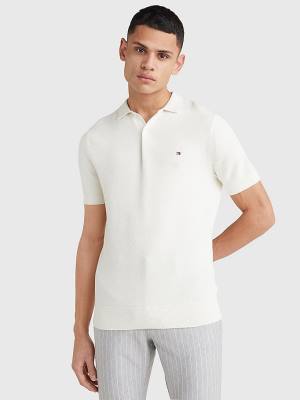 Tommy Hilfiger Pure Pamuklu Signature Detail Polo Kazak Erkek Beyaz | TH970BLH