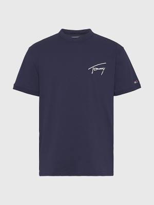 Tommy Hilfiger Recycled Pamuklu Signature Logo Tişört Erkek Mavi | TH489CZF