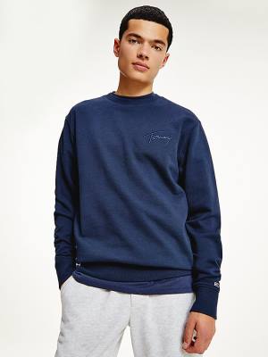 Tommy Hilfiger Recycled Signature Logo Relaxed Sweatshirt Erkek Mavi | TH725FZV