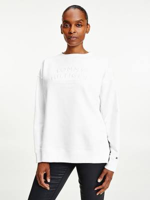 Tommy Hilfiger Relaxed Fit Text Embroidery Sweatshirt Kadın Beyaz | TH238ZPX