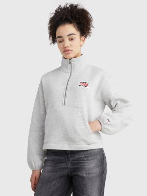 Tommy Hilfiger Relaxed Timeless Tommy Logo Half-Zip Sweatshirt Kapüşonlu Sweatshirt Kadın Gri | TH249ECO