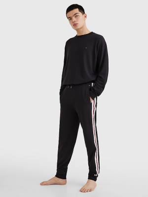 Tommy Hilfiger Repeat Logo Drawstring Joggers Pijama Erkek Siyah | TH139WMT