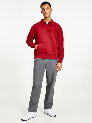 Tommy Hilfiger Reversible Relaxed Fit Half-Zip Sweatshirt Erkek Kırmızı | TH654RGZ